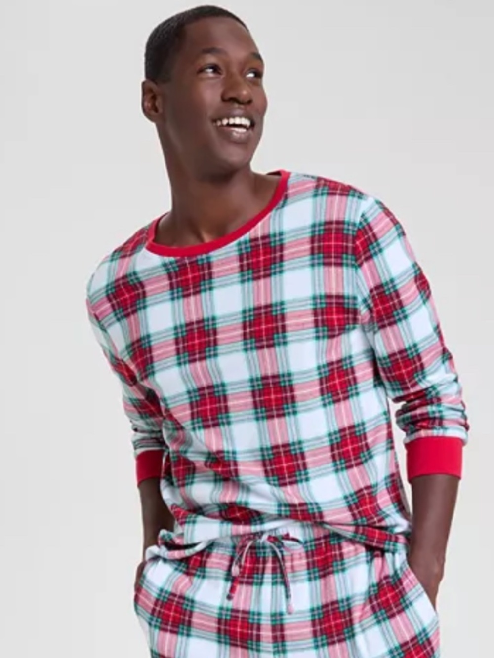 Holiday Lane Men's Merry Plaid Crew Neck Matching Family Pajamas TOP